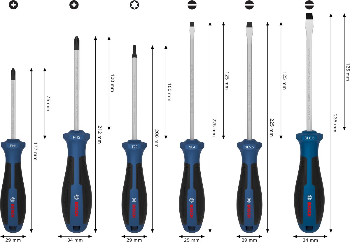 Screwdriver Set, PH/TX/SL, 6 pçs