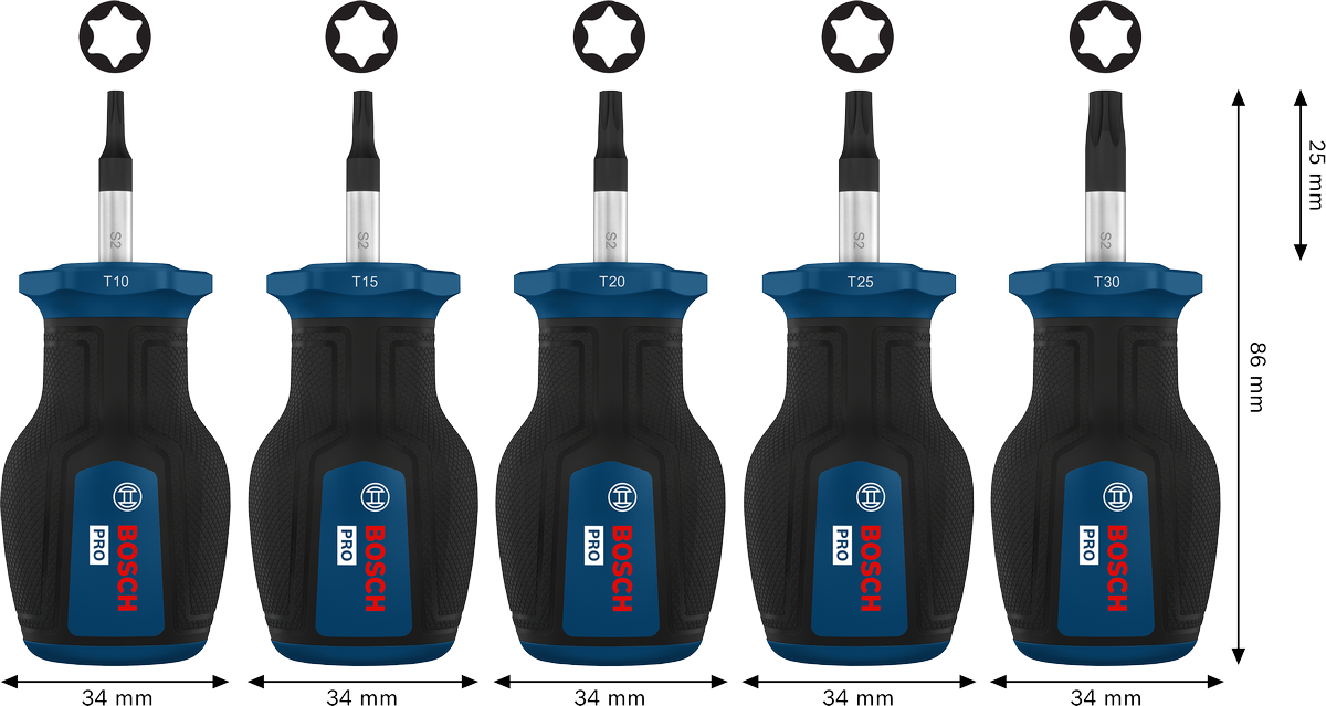 PRO Stubby Screwdrivers Torx Set, 5 pçs