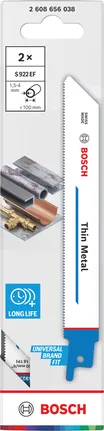 Lâminas de serra bimetálicas Bosch S922EF para metal fino, pacote com 2 unidades.