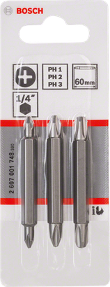 Juego de 3 puntas de doble punta Bosch de 1/4″ y 60 mm.