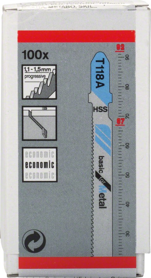 Hoja de sierra de calar Bosch T 118 A para metal, HSS 92 mm.