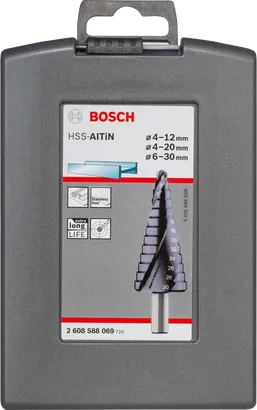 Juego de brocas escalonadas Bosch HSS-AlTiN 4–12/4–20/6–30 mm.