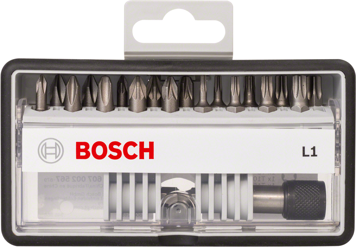 Juego de puntas de destornillador Bosch L1 en estuche compacto.