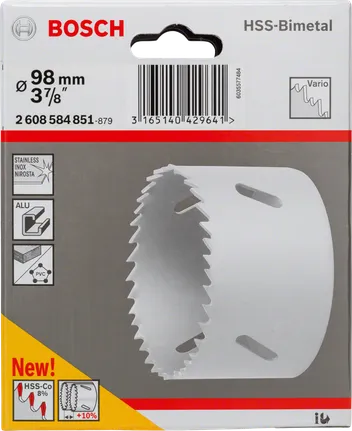 Sierra de corona bimetálica HSS Bosch de 98 mm para metal y PVC.