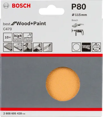 Hojas de lija Bosch C470 de 10 piezas, 115 mm, P80.