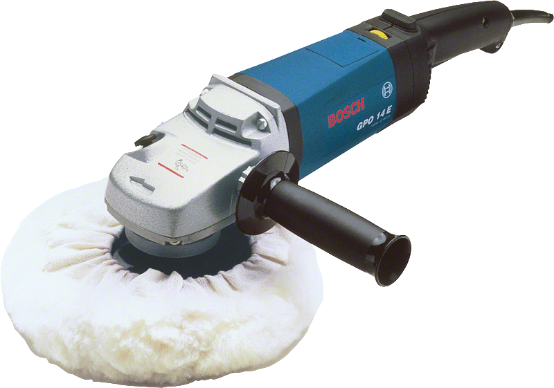 Pulidora Bosch GPO 14 E con empuñadura lateral.