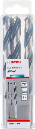 Paquete de brocas helicoidales Bosch HSS PointTeQ de 15/32 pulgadas.