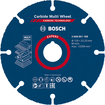 Disco de corte de carburo multimaterial Bosch EXPERT de 125 mm.