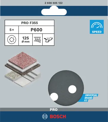 Disco de lijado Bosch PRO F355 125 mm P600 5 uds.