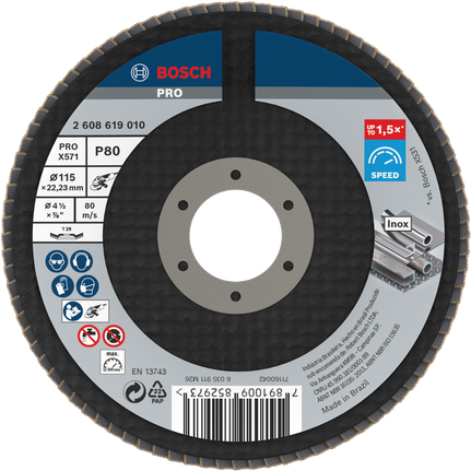 Disco de láminas Bosch PRO X571 angulado de 115 mm G80 para metal.