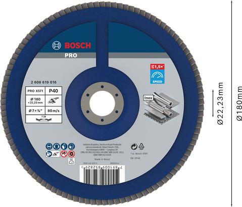 Disco de láminas Bosch PRO X571 en ángulo 180 mm G40 para metal.