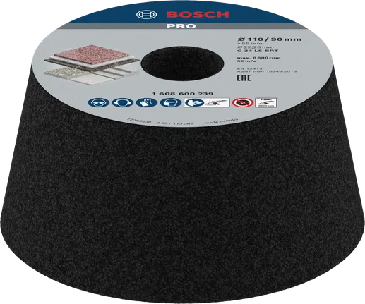 Disco cónico de copa Bosch PRO Stone para el amolado de superficies de piedra.