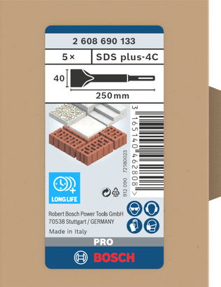 Cincel de pala Bosch SDS plus-4C 40×250 mm 5 uds.
