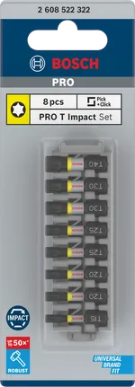 Juego de puntas de impacto Torx Bosch PRO de 8 piezas.