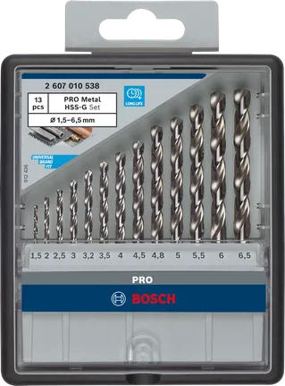 Juego de brocas Bosch PRO Metal HSS-G de 13 piezas.