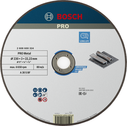 Disco de corte de metal Bosch PRO 230 mm de larga duración.