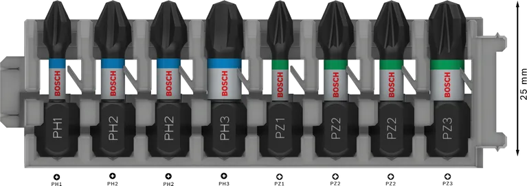 Juego de puntas de destornillador de impacto Bosch PRO, 8 piezas, 25 mm.