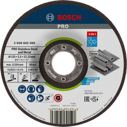 Disco Bosch PRO 3 en 1 de acero inoxidable y metal de 125 mm.