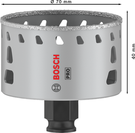 Sierra de corona Bosch PRO Tile PC Plus de 70 mm para un corte preciso de baldosas.