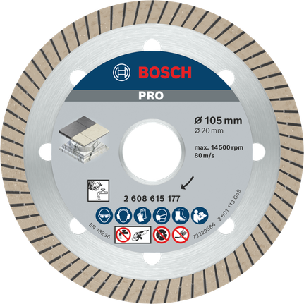 Disco de diamante cerámico Bosch PRO de 105 mm para corte de azulejos.