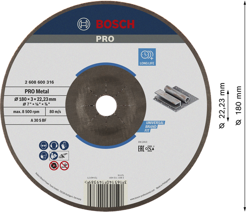 Disco de corte para metal Bosch PRO 180x3x22,23 mm oSa.