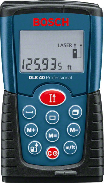 Medidor láser Bosch DLE 40 con pantalla digital.