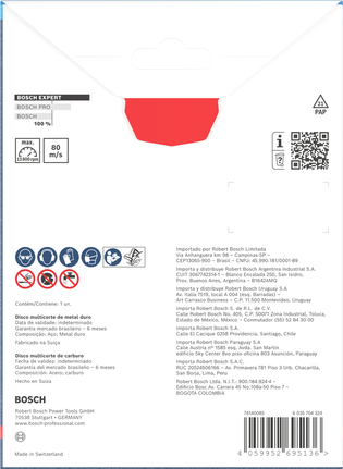 Disco de corte de carburo multimaterial Bosch EXPERT 110 x 20 mm.