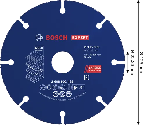 Disco de corte de carburo multimaterial Bosch EXPERT de 125 mm.