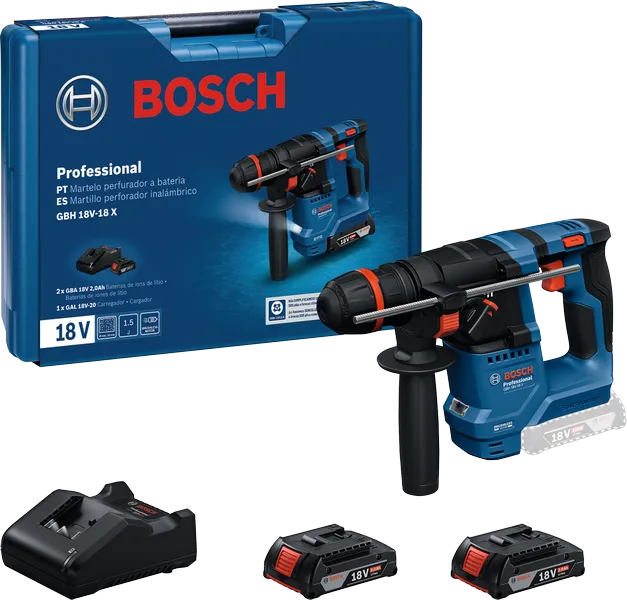Juego de taladro percutor rotativo inalámbrico Bosch GBH 18V-18 X.