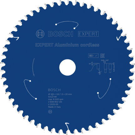 Hoja de sierra circular inalámbrica Bosch EXPERT Aluminium 54T.