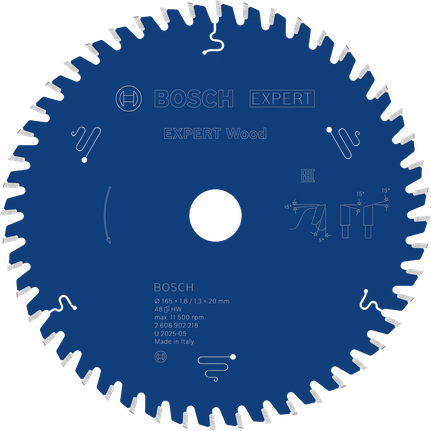 Hoja de sierra circular para madera Bosch EXPERT 165 mm 48 dientes.