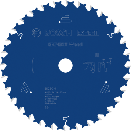 Hoja de sierra circular Bosch EXPERT Wood de 185 mm para madera.