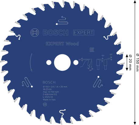 Hoja de sierra circular para madera Bosch EXPERT 150 mm T36.
