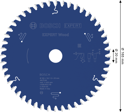 Hoja de sierra circular Bosch EXPERT Wood 165mm 48T.
