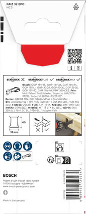Hoja de corte para madera Bosch Starlock de 32×60 mm.