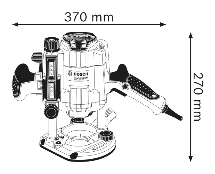 Diagramm mit den Routerabmessungen.