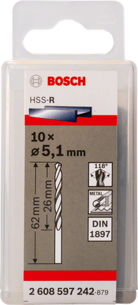 Bosch HSS-R 5,1 mm Kurzbohrer DIN 1897.