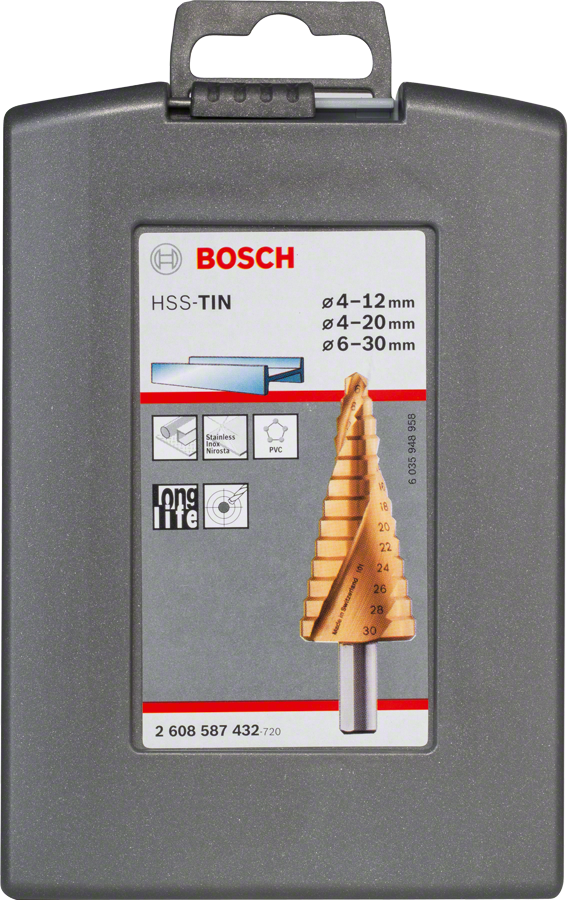 Bosch HSS-TiN Stufenbohrer-Set 4-30 mm im Koffer.