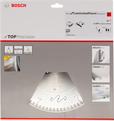 Bosch Plattensägeblatt 250×30 mm für Laminatplatten.