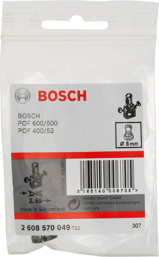 Bosch 8 mm Spannzange ohne Kontermutter.