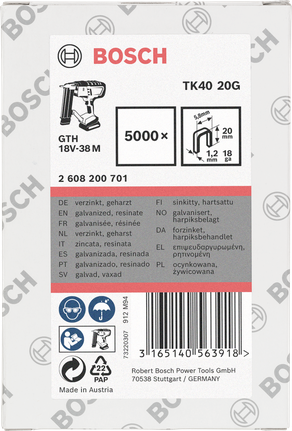 Bosch TK40 20G verzinkte Klammern 18GA 1,2mm 5.000er-Packung.