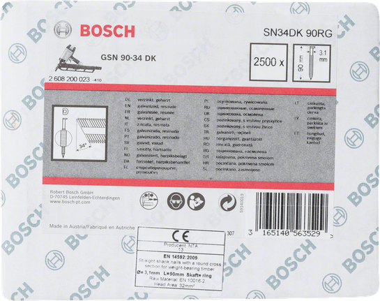 Bosch GSN 90-34 DK Nägel, 90 mm Länge, 2500er Packung.