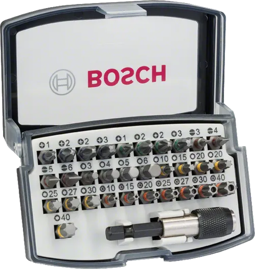 32-teiliges Schrauberbit-Set von Bosch mit Quick Change Universalhalter.