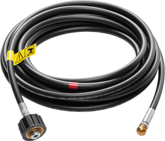 Aufgerollter schwarzer Gasschlauch.