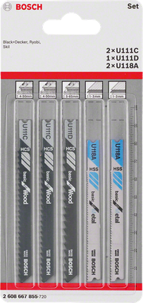 Bosch 5-teiliges U-Schaft Stichsägeblatt-Set Holz Metall.