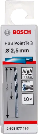 Bosch HSS Spiralbohrer PointTeQ 2,5 mm für Hochgeschwindigkeitsbohren.