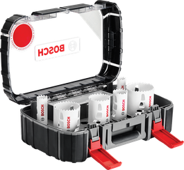 Bosch Lochsägen-Set im schwarzen Aufbewahrungskoffer.