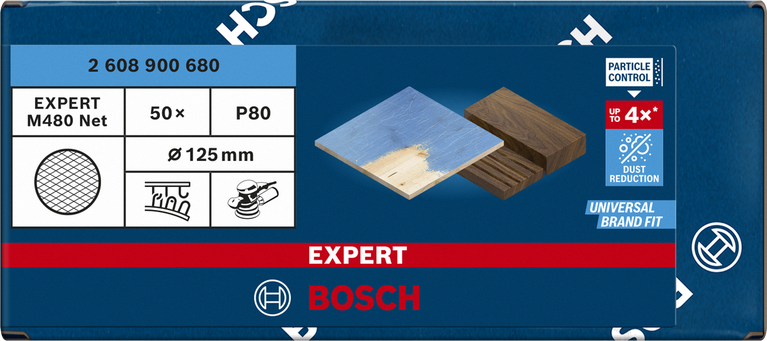 Bosch EXPERT M480 Net 125 mm P80 Schleifscheiben 50er-Pack.