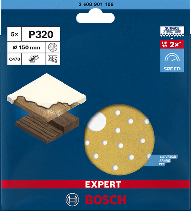 Bosch C470 150 mm P320 Schleifpapier Multihole 5er-Pack.