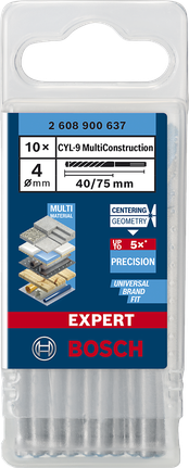 Bosch EXPERT CYL-9 MultiConstruction Bohrer 4×40×75 mm 10er-Pack.